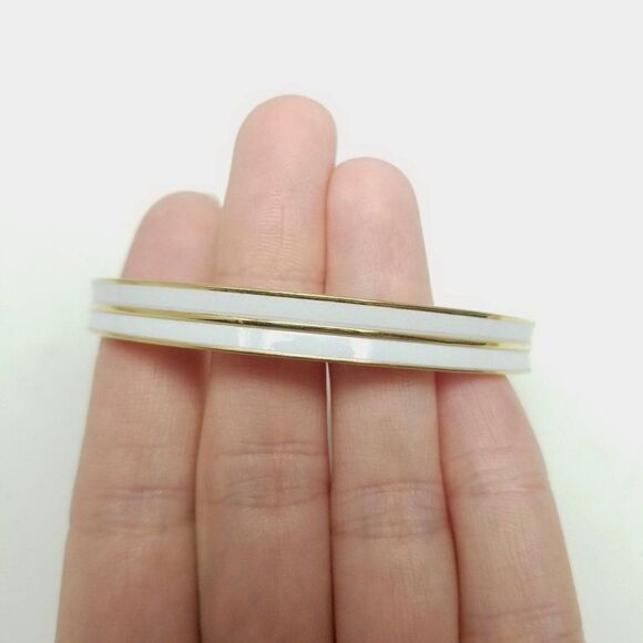 Vintage Monet White Enamel Stacking Bangle Bracelet, Gold Tone Metal, Estate - Picture 1 of 5